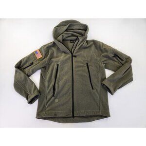 Reebow Gear Men L Full Zip Fleece Jacket Hooded Arm Patches Military Green Hike